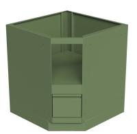 Тумба-основание Онтарио угловая для круглых керамических грилей с выдвижным ящиком зеленая