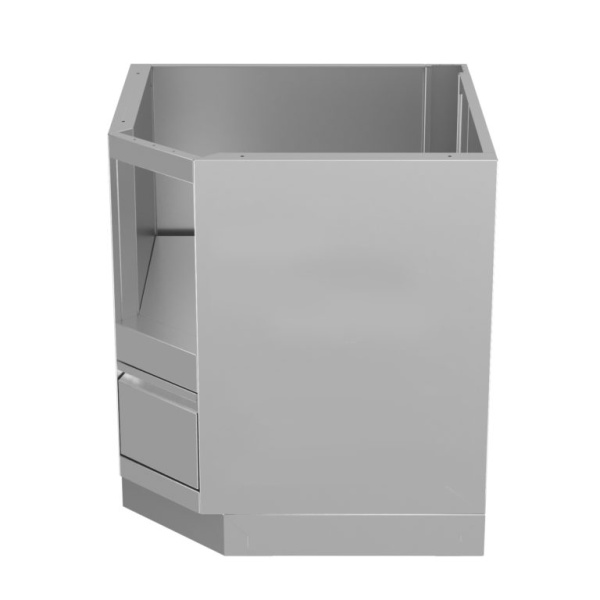 Тумба-основание угловая для круглых керамических грилей с выдвижным ящиком металлик Онтарио