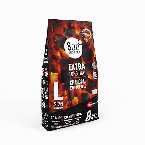 Уголь брикеты 800 Degrees Долгое Горение, мешок 8 кг.