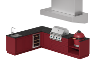 Угловая модульная кухня KuhniGrill Ontario с вентиляционным зонтом, красная