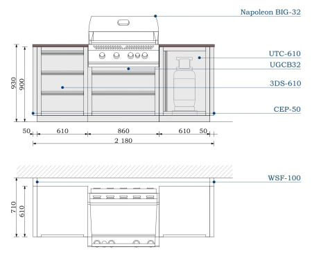 Компактная модульная гриль-кухня KuhniGrill Ontario, зеленая