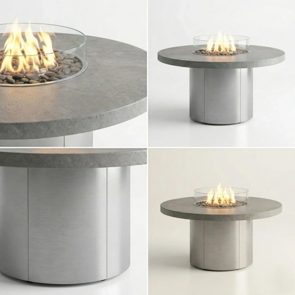 Стол - камин Непал Керамогранит, лист нержавейка, 1200 на 750