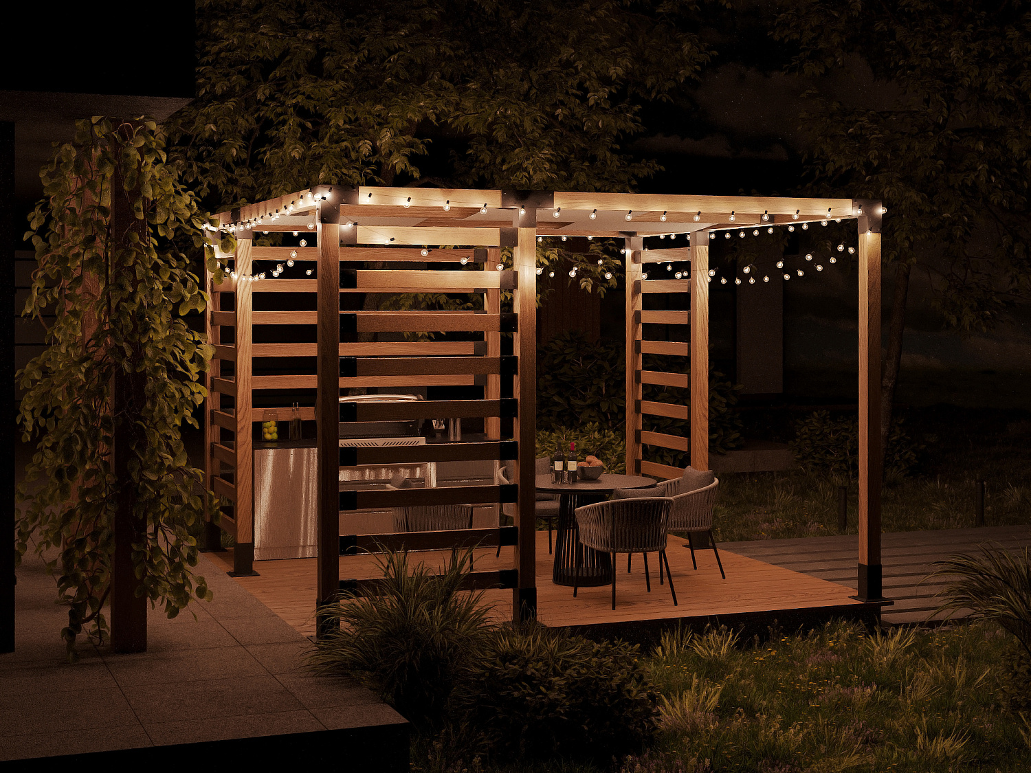 Проект №1 Летняя беседка с кухней гриль Классика