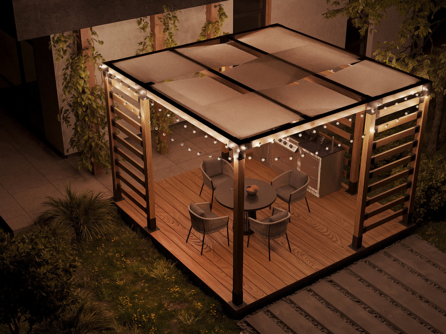 Проект №1 Летняя беседка с кухней гриль Классика