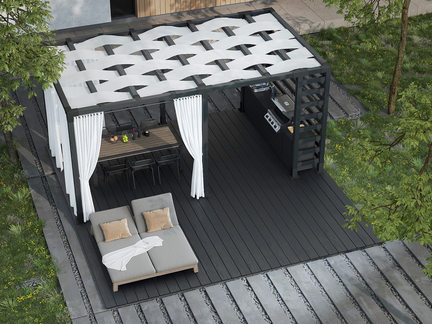 Летняя гриль кухни с беседкой Модерн