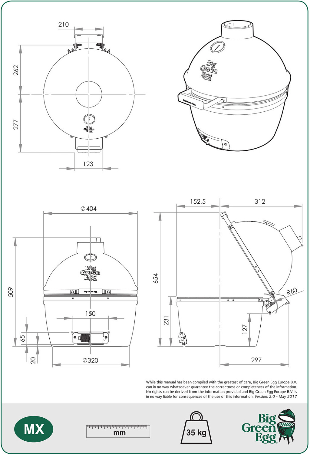Угольный гриль Big Green Egg MiniMax, решетка 33 см