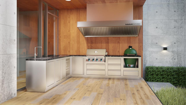 Угловая модульная кухня KuhniGrill Ontario с вентиляционным зонтом, металлик