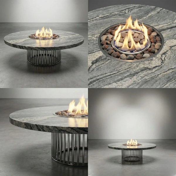 Стол - камин Непал Керамогранит, труба нержавейка, 1600 на 750