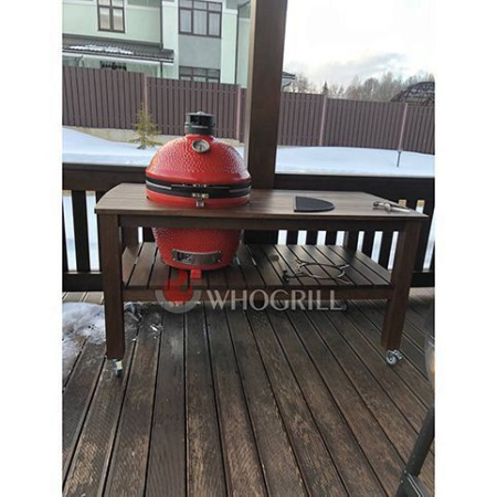 Керамический гриль барбекю Kamado Joe red Classic II со столом из дуба