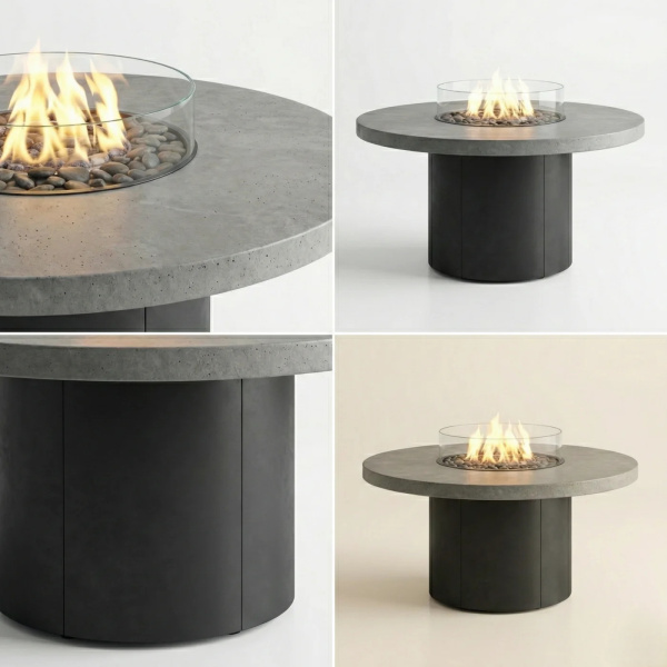 Стол - камин Непал Камень, лист черный, 1600 на 750