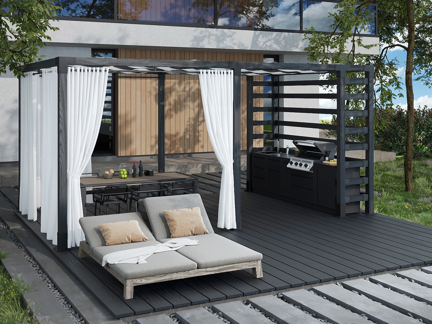Проект №2 Летняя гриль кухни с беседкой Модерн