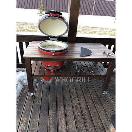 Керамический гриль барбекю Kamado Joe red Classic II со столом из дуба