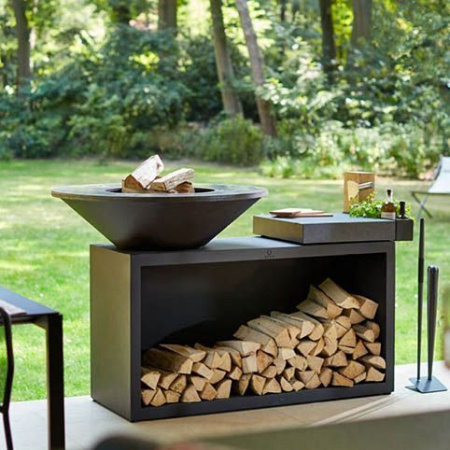 Угольный гриль очаг Ofyr Island 100 черный с дровницей