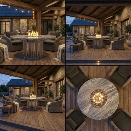 Стол - камин Непал Керамогранит, труба нержавейка, 1200 на 750