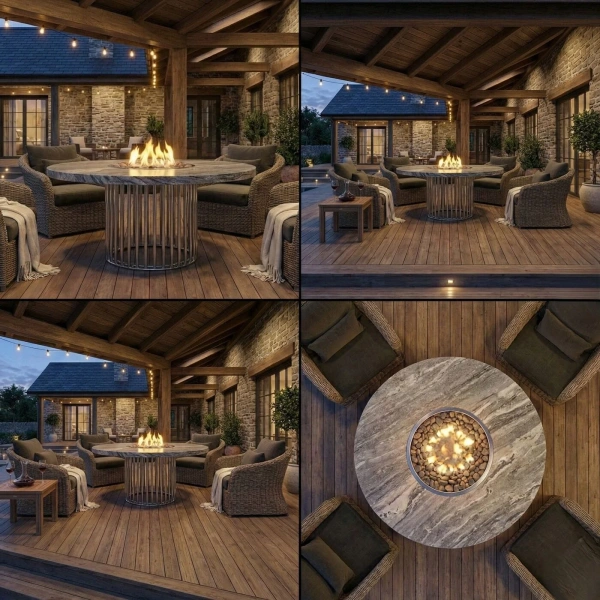 Стол - камин Непал Керамогранит, труба нержавейка, 1600 на 750