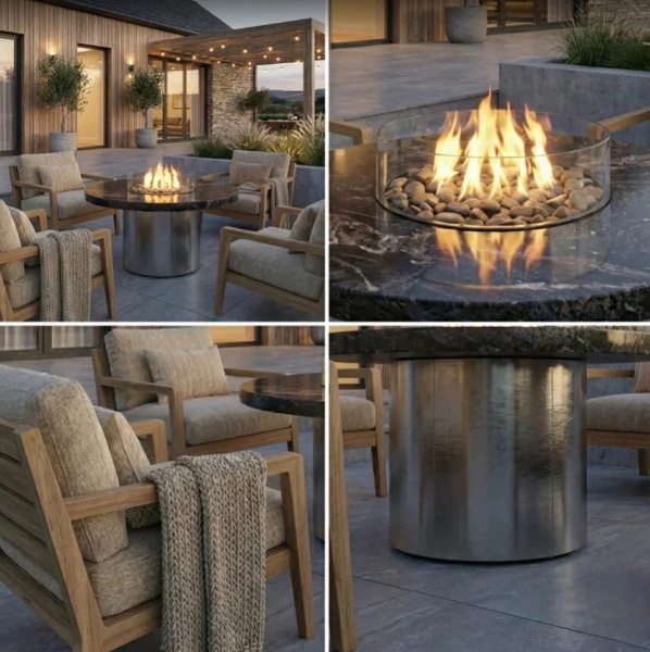 Стол - камин Непал Керамогранит, лист нержавейка, 1600 на 750