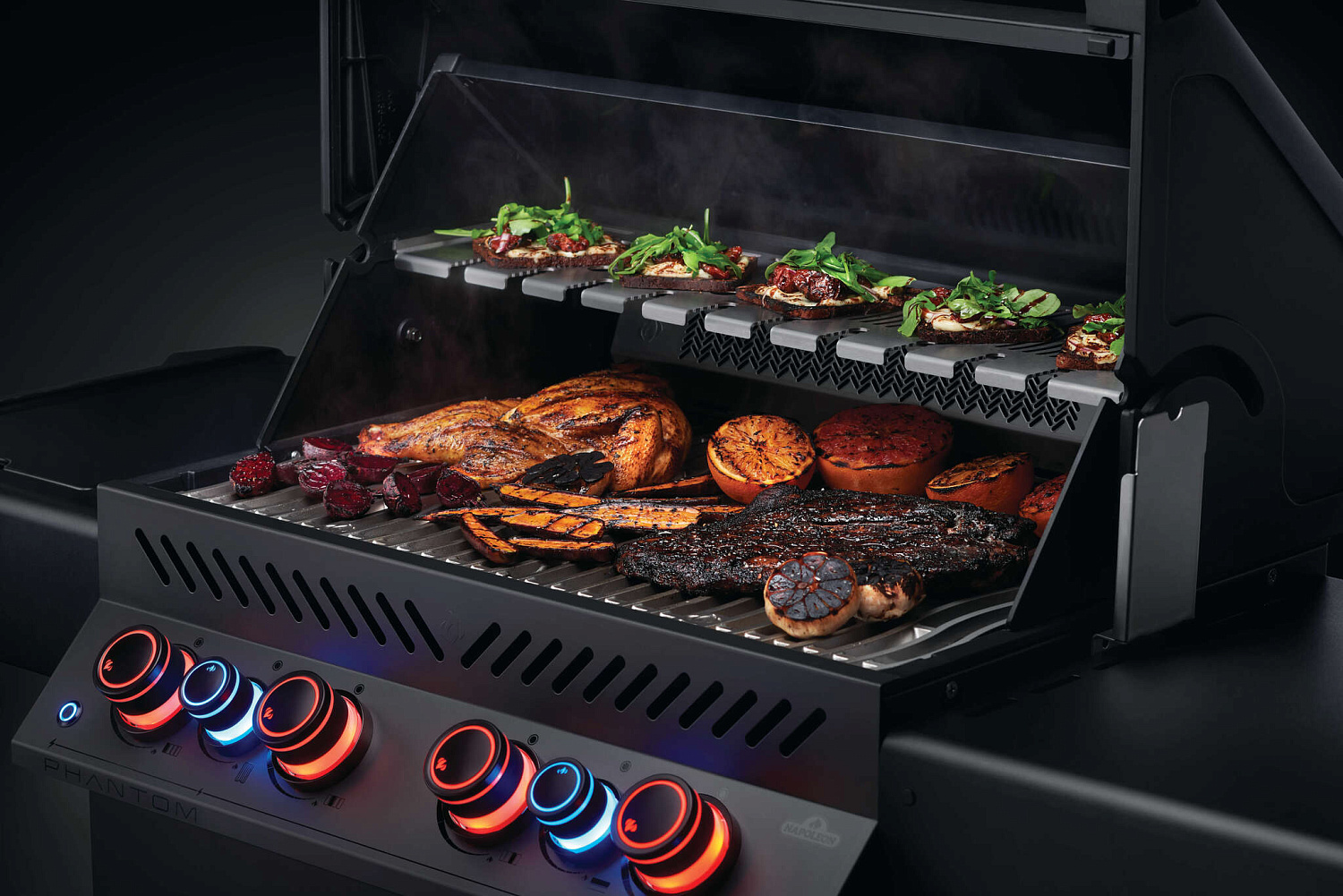 Газовый гриль Napoleon Prestige 500 Phantom тепловой с боковыми столиками