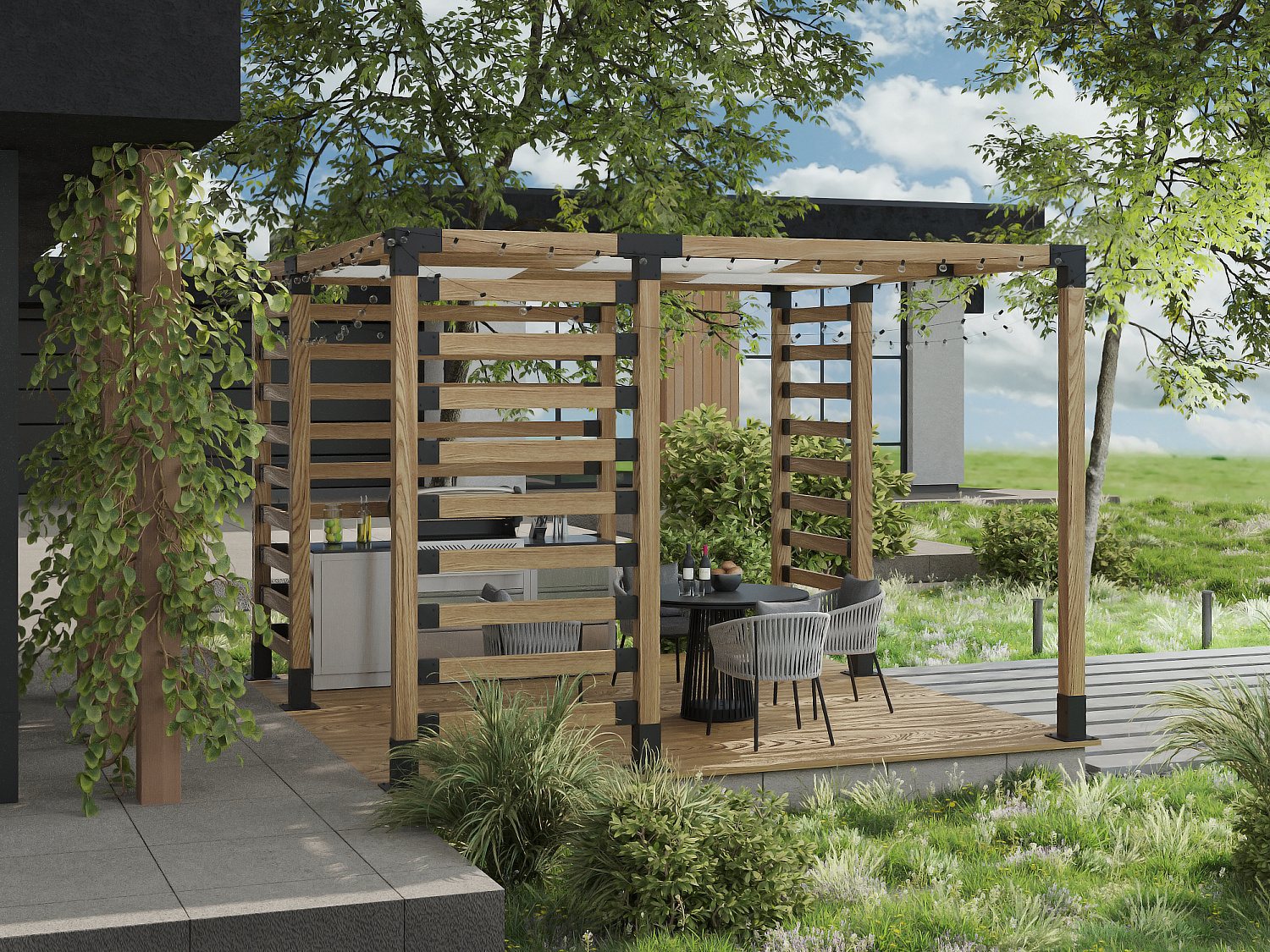 Проект №1 Летняя беседка с кухней гриль Классика