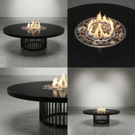 Стол - камин Непал Керамогранит, труба черная, 1600 на 750